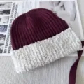 Gorro de punto para mujer otoño invierno lana patchwork cinta orejeras estilo - Talla única / Burdeos