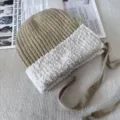 Women winter knitted plush splicing earflap hat cute Korean style warm cozy thick beanie cap new - One Size / Khaki