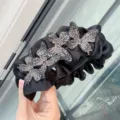 Schwarzer Satin Strass Schmetterling Haarreif elegante hohe Krone Haarschmuck Damen. - Schwarz Schmetterling