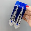 Long rhinestone tassel earrings for women, sparkling crystal drop statement jewelry. - Water Drop