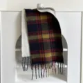 Detailed view of a cozy thickened plaid scarf with fringes, perfect for autumn and winter. - 48x230cm / Black-Green Plaid