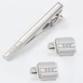 Ensemble pince à cravate et boutons de manchette argentés pour hommes avec cristaux étincelants. - Argent
