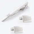 Silver tone metal tie clip and cufflinks set with sparkling rhinestones for men formal wear. - Silver