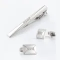 Ensemble pince à cravate et boutons de manchette argentés avec strass pour costume homme. - Argent