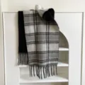 Cozy black and grey plaid scarf for women and men, thick warm winter tartan fringe shawl wrap. - 48x230cm / Gray White Plaid - Black Background