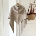 Automne hiver tricot capuche châle cape chaud couleur unie mélange laine femmes poncho - Beige