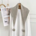 Écharpe triangulaire en tricot avec pompon châle femme hiver chaud confortable mode élégante - Kaki
