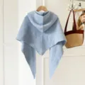 Solid color hooded knitted triangular shawl for women, stylish warm cape scarf in light blue. - Sky Blue