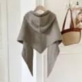Autumn winter hooded knitted triangular shawl warm solid color cape scarf for women stylish cozy - Khaki