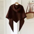 Brown knitted hooded poncho variant, stylish warm cape shawl for women autumn winter wear. - Coffee