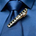 Gold tie clip for men business suit metal tie bar with black geometric pattern rhinestone - Black and White Geometric Rhinestone Style (TP-ASD020) / Gold