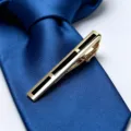 Golden geometric metal tie clip for men, stylish business suit accessory with black inlay. - Black and Gold Geometric Style (TP-ASD038) / Gold
