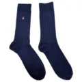 Men's thermal merino wool crew socks, winter thick ribbed business dress socks with embroidery. - One Size / Navy Blue