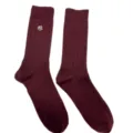 Men's winter merino wool thermal crew socks, thickened ribbed knit dress socks, burgundy warm. - One Size / Burgundy