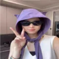 Detailed view of the purple Y2K devil horn hood hat, showcasing the unique tie design and style. - M (56-58cm) / Devil Horn Hood - Purple