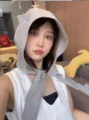 Y2K grey demon horn hooded hat balaclava streetwear fashion headscarf for women summer style. - M (56-58cm) / Devil Horn Hood - Gray