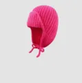 Pink knitted bomber hat, thick warm earflap winter beanie with cute ties for women style. - M (56-58cm) / Rose Red