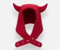 Pasamontañas de lana polar con cuernos de diablo rojo gorro de felpa cálido de invierno - M (56-58cm) / Rojo