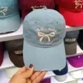 Gorra de béisbol con lazo estilo coreano para mujer algodón lavado sombrero casual - M (56-58cm) / Azul