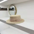 Women's Korean summer straw hat elegant flat top beach sun hat casual vacation fedora - M (56-58cm) / Beige
