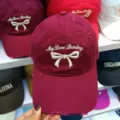 Gorra de béisbol con lazo bordado estilo coreano para mujer sombrero de sol de algodón casual - M (56-58cm) / Burdeos