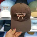 Korean sweet bow washed baseball cap women retro distressed cotton dad hat casual visor. - M (56-58cm) / Coffee