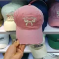 Korean sweet bow embroidered baseball cap for women, cute cotton casual snapback hat pink. - M (56-58cm) / Pink