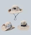 Vista detallada del sombrero de sol de verano colorblock con malla transpirable y cordón. - M (56-58cm) / Beige