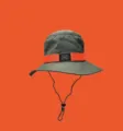 Détail chapeau bob vert, casquette de randonnée en plein air avec sangle orange contrastée. - M (56-58cm) / Vert Militaire
