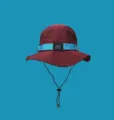 Primer plano del sombrero de pescador burdeos con correa azul y cordón ajustable. - M (56-58cm) / Burdeos