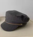 Detailed view of the dark grey wool blend cadet hat with decorative rope and golden button. - M (56-58cm) / Grey Blue