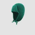 Green knitted ushanka hat with earflaps and ties, thick warm winter beanie cap for women. - M (56-58cm) / Green