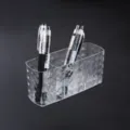 Transparante acryl opbergdoos detail met 3 vakken, ideaal voor pennen en cosmetica. - Transparant