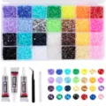 Flatback resin rhinestones set with storage box, glue and tools for DIY nail art crafts. - 28 Grids 30000 Pieces + 3 Glues