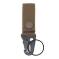 Tactische nylon webbing sleutelhanger, bruine band met zwarte karabijnhaak clip - Gesp Adelaarsbek Haak / Khaki