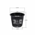 Hydroponic net pot detail view showing black plastic plant cup with precise dimension measurements. - M / Black