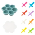 Moulin à glace en silicone fleur à 7 cavités et bâtonnets colorés pour bébé DIY. - Moule 7 Trous Avec Couvercle / Bleu