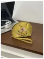 Chinesischer bestickter Samt-Clutch-Beutel, Vintage-Blumen-Kosmetiktasche mit Handschlaufe. - Gold