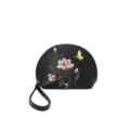 Schwarze floral bestickte Halbmond Clutch Geldbörse mit Handschlaufe für Damen - Schwarz