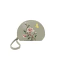 Graugrüne bestickte Halbmond-Clutch Tasche mit Magnolienblüten und Schmetterling. - Grünblau