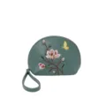 Salbeigrünes besticktes Kuppel-Münzfach, ethnischer Stil Blumen Handgelenk-Clutch. - Hellblau