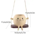 Cute cat resin flower pot hanging on a wooden swing desktop plant pot home decoration. - Swing Cat / 14.5x11x11cm