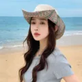 Chapeau de pêcheur anti-soleil style ethnique à large bord, idéal plage et voyage. - Beige Extérieur Ethnique