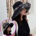 Women ethnic style wide brim sun hat for outdoor travel beach summer UV protection. - Reversible Ethnic Black