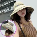 Ethnic style outdoor sun hat for women, wide brim bucket hat with tribal patterned band. - Reversible Ethnic Beige