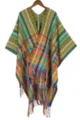 Bohemian colorful geometric pattern knitted poncho winter warm fringe shawl cloak for women - Diamond Shawl Green
