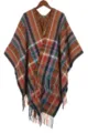 Boho geometrische franje poncho, gedetailleerd overzicht van de warme wintercape - Ruit Sjaal Koffie