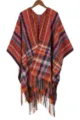 Kleurrijke Boho Gebreide Poncho Franje Sjaal Etnisch Herfst Winter Warme Bovenkleding Multi - Ruit Sjaal Rood