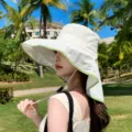 Grote zonnehoed met nekflap zomer ademend outdoor UV bescherming mode vissershoed voor vrouwen - Geperforeerd Outdoor / Beige