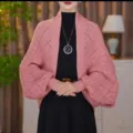Herfst winter opengewerkte gebreide vest sjaal, elegante dames ruit gebreide kleding. - Roze